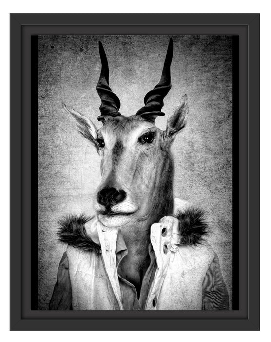 Pixxprint Antilopenkopf mit Menschenkörper, Monochrome, im Schwebe-Effekt Bilderrahmen