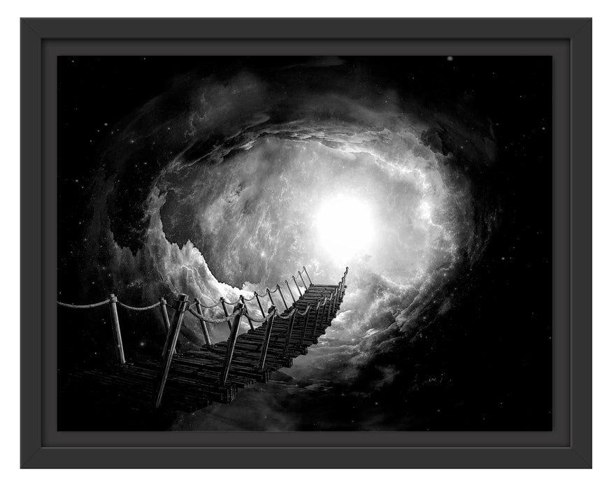 Pixxprint Fantasie Brücke in den Himmel, Monochrome, im Schwebe-Effekt Bilderrahmen