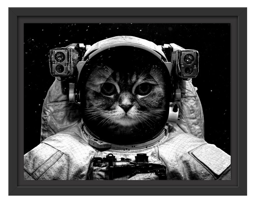 Pixxprint Astronautenkatze im Weltraum, Monochrome, im Schwebe-Effekt Bilderrahmen