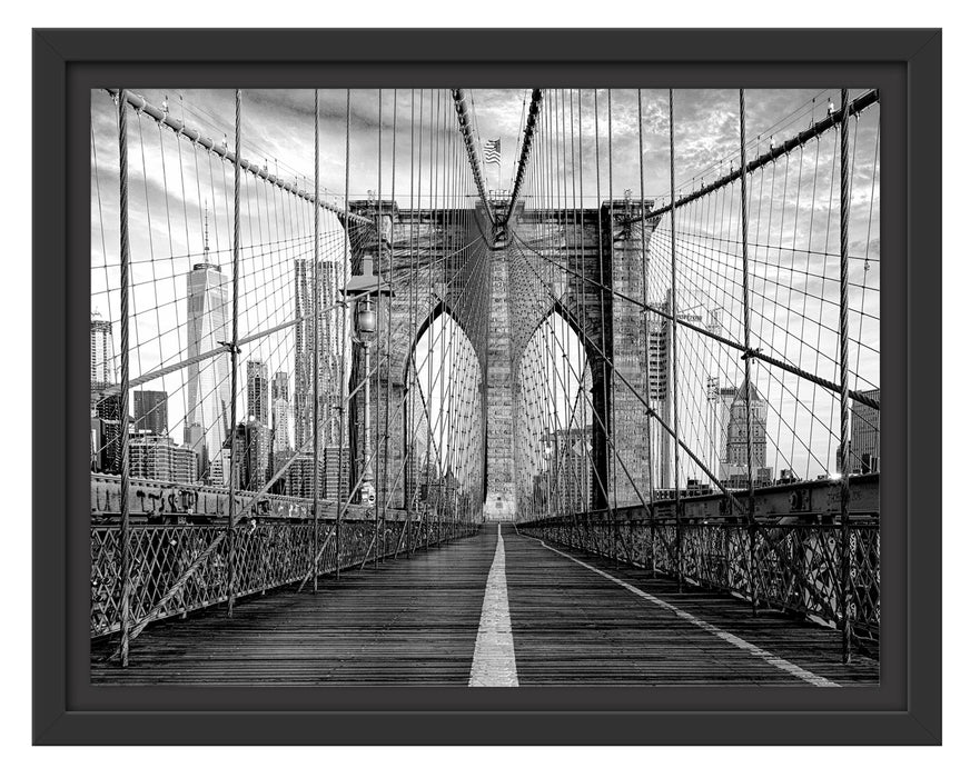 Pixxprint Leere Brooklyn Bridge in New York City, Monochrome, im Schwebe-Effekt Bilderrahmen