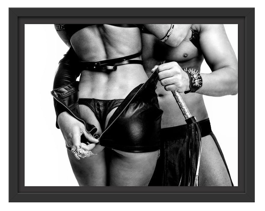 Pixxprint Sexy Paar in Ledermontur , Monochrome, im Schwebe-Effekt Bilderrahmen