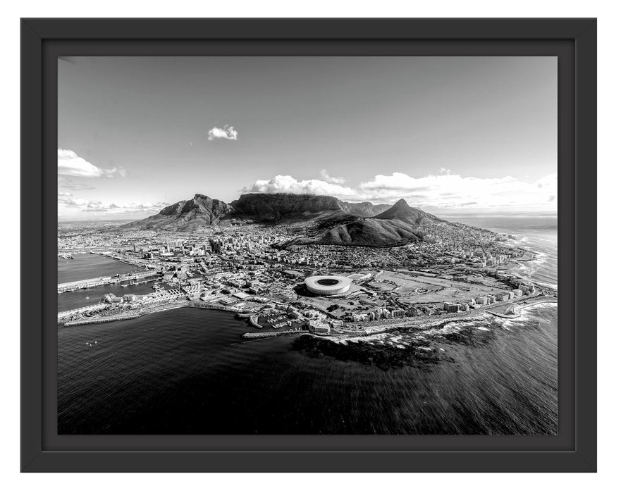 Pixxprint Luftaufnahme von Kapstadt, Monochrome, im Schwebe-Effekt Bilderrahmen