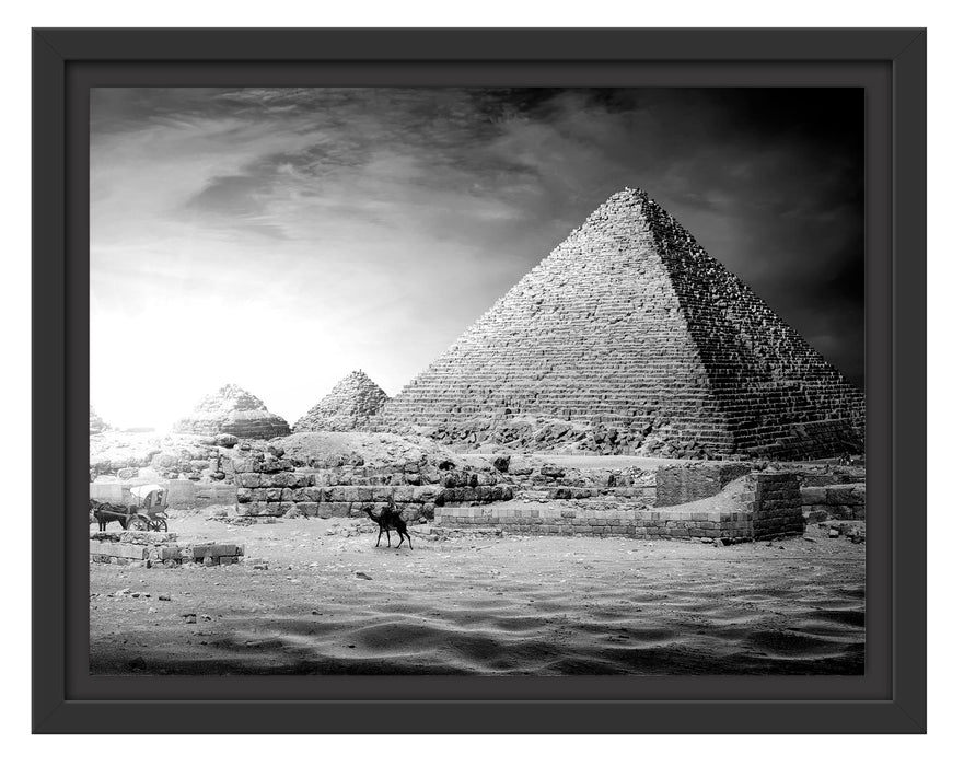 Pixxprint Pyramiden in Ägypten bei Sonnenuntergang, Monochrome, im Schwebe-Effekt Bilderrahmen