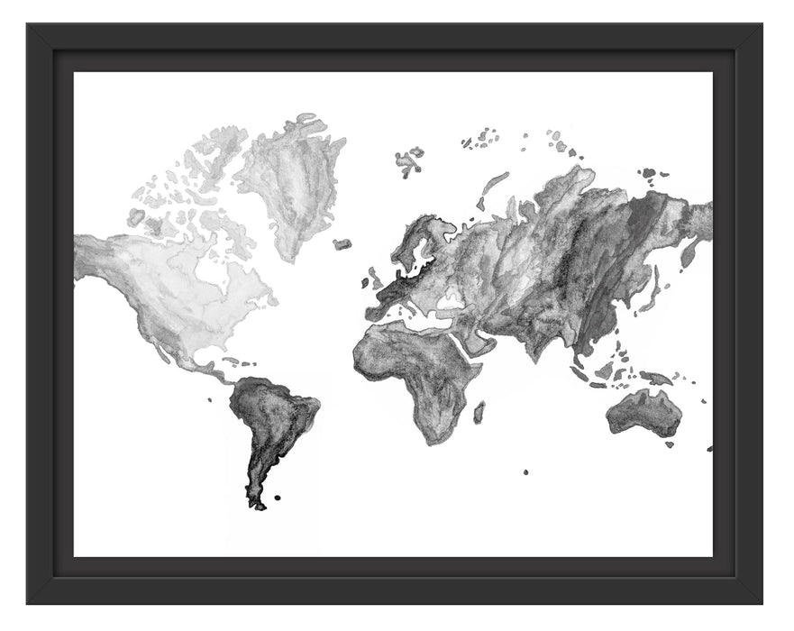 Pixxprint Bunte Weltkarte in Aquarell-Farben, Monochrome, im Schwebe-Effekt Bilderrahmen