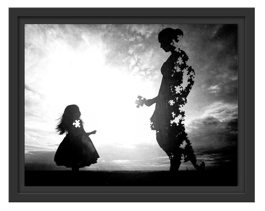 Pixxprint Silhouette Puzzle Mutter und Kind, Monochrome, im Schwebe-Effekt Bilderrahmen