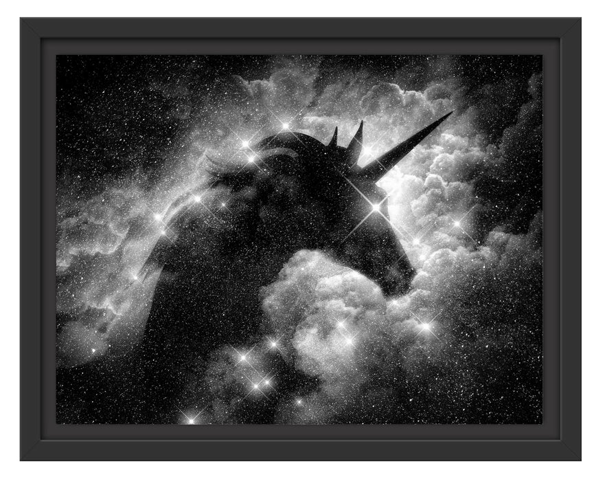 Pixxprint Einhorn Silhouette Galaxie, Monochrome, im Schwebe-Effekt Bilderrahmen