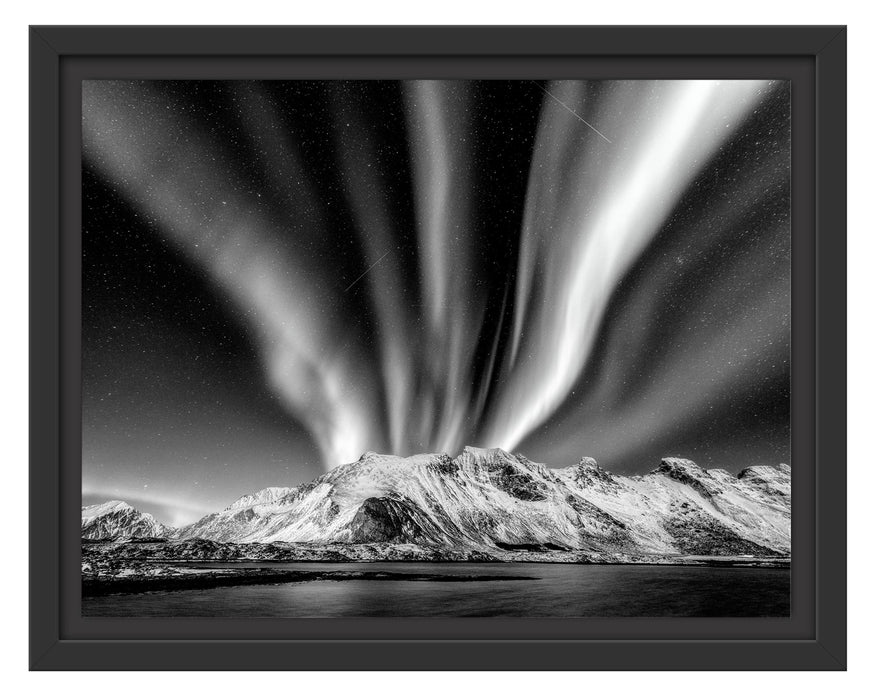 Pixxprint Nordlichter über Gletscher in Norwegen, Monochrome, im Schwebe-Effekt Bilderrahmen