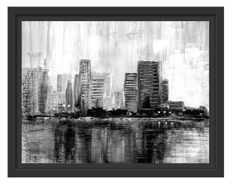 Pixxprint Abstraktes Ölgemälde einer Skyline, Monochrome, im Schwebe-Effekt Bilderrahmen