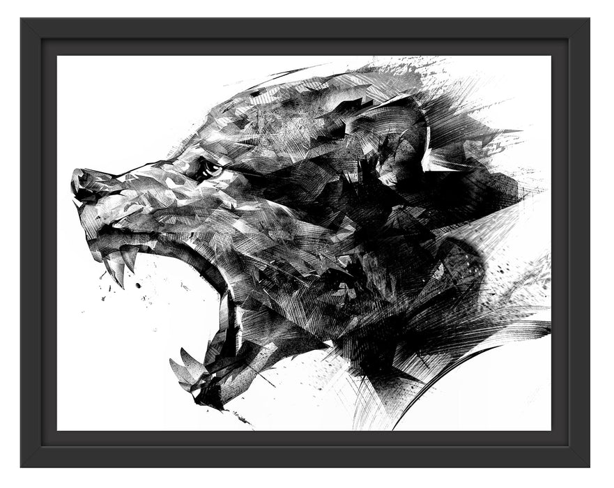 Pixxprint Abstrakter Wolfskopf im Profil, Monochrome, im Schwebe-Effekt Bilderrahmen