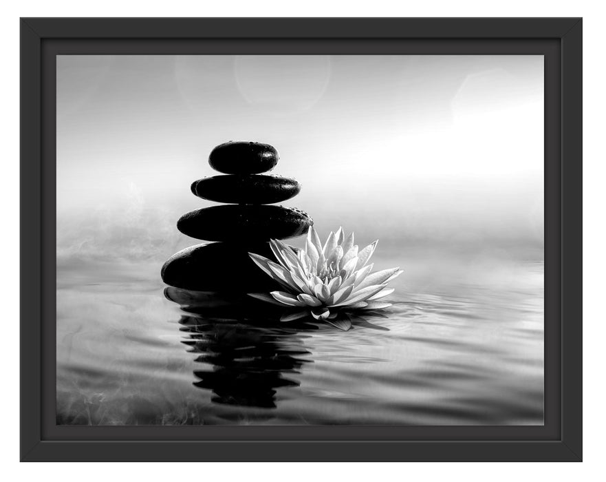 Pixxprint Zensteine mit Seerose im Sonnenuntergang, Monochrome, im Schwebe-Effekt Bilderrahmen