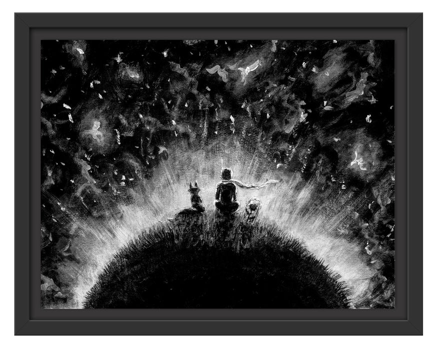 Pixxprint Ölgemälde "Der kleine Prinz", Monochrome, im Schwebe-Effekt Bilderrahmen