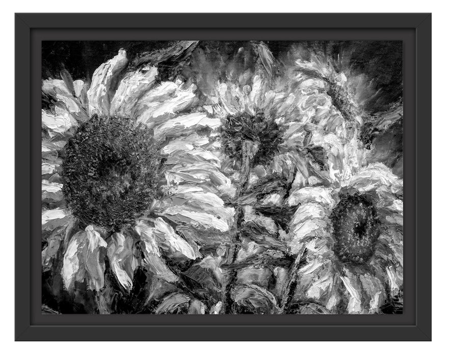 Pixxprint Sonnenblumen vor blauem Hintergrund, Monochrome, im Schwebe-Effekt Bilderrahmen