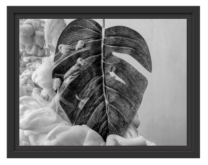 Pixxprint Monstera Blatt mit Pastelwolke, Monochrome, im Schwebe-Effekt Bilderrahmen