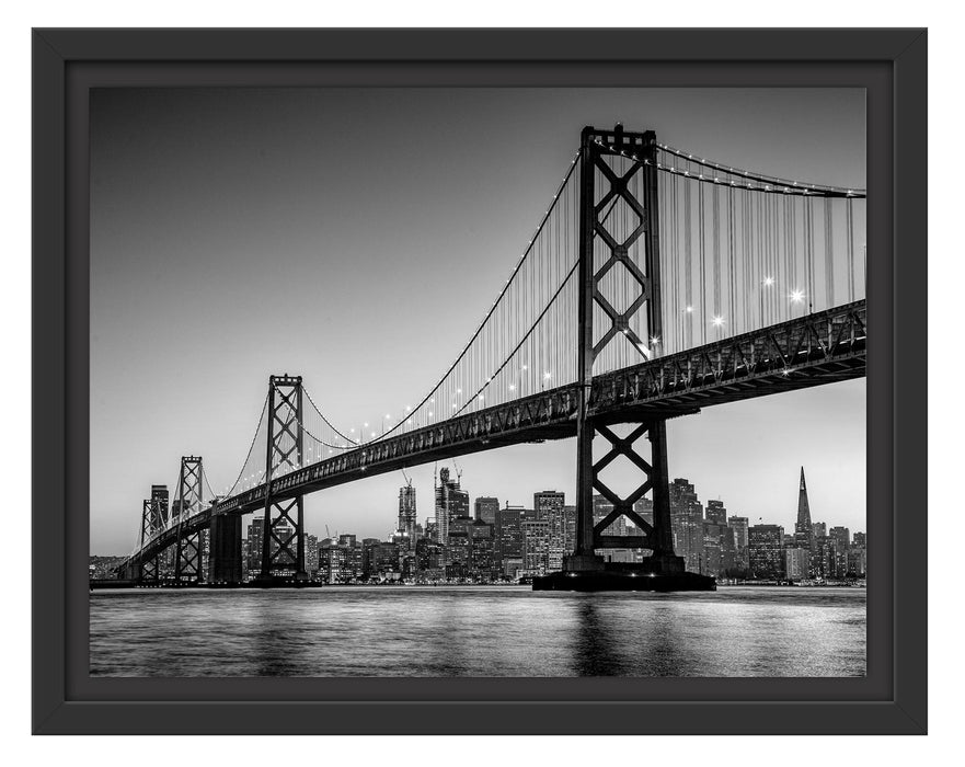 Pixxprint Oakland Bay Brücke bei Sonnenuntergang, Monochrome, im Schwebe-Effekt Bilderrahmen