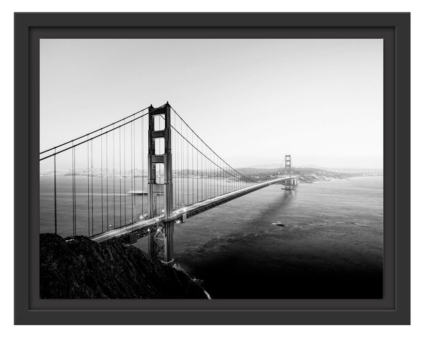 Pixxprint Golden Gate Bridge in der Abenddämmerung, Monochrome, im Schwebe-Effekt Bilderrahmen