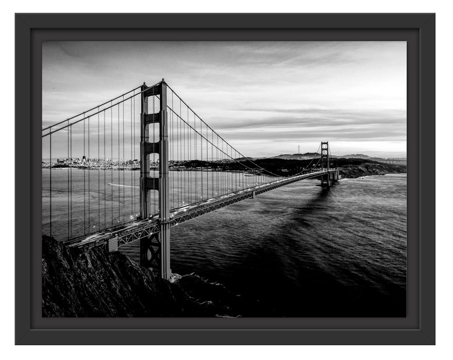 Pixxprint Golden Gate Bridge bei Sonnenuntergang, Monochrome, im Schwebe-Effekt Bilderrahmen