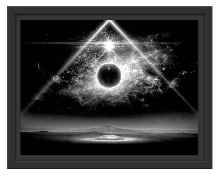 Pixxprint Science Fiction Collage Planeten im Weltraum, Monochrome, im Schwebe-Effekt Bilderrahmen