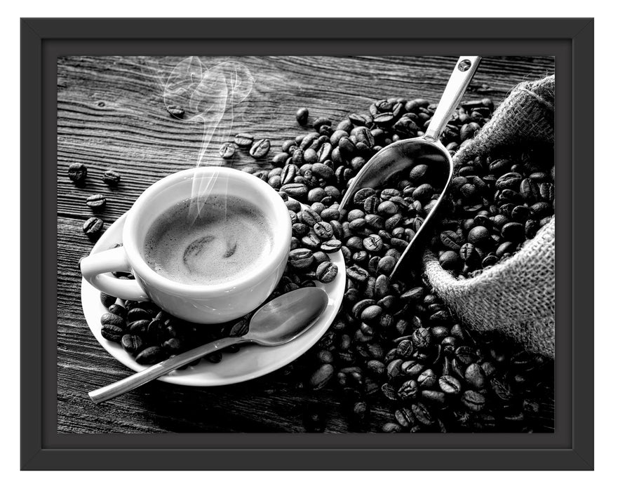 Pixxprint Espressotasse mit Kaffeebohnen, Monochrome, im Schwebe-Effekt Bilderrahmen