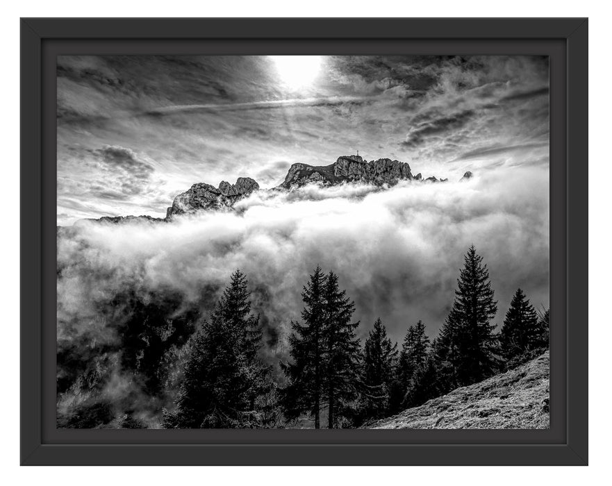Pixxprint Aufsteigende Wolken in den Dolomiten, Monochrome, im Schwebe-Effekt Bilderrahmen