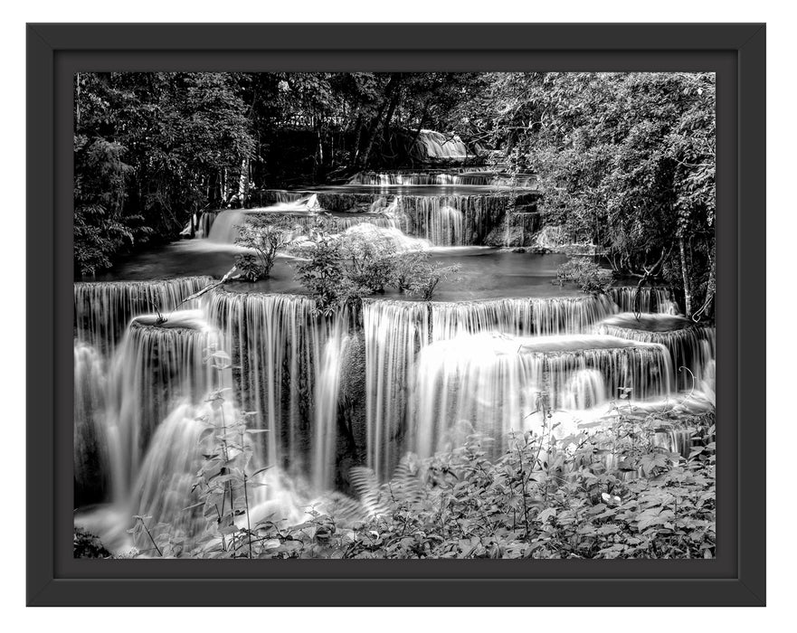 Pixxprint Türkise Wasserfälle in Thailand, Monochrome, im Schwebe-Effekt Bilderrahmen