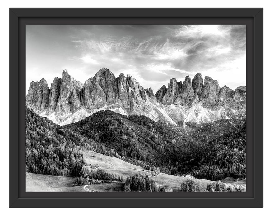 Pixxprint Bunte Waldlandschaft vor den Dolomiten, Monochrome, im Schwebe-Effekt Bilderrahmen
