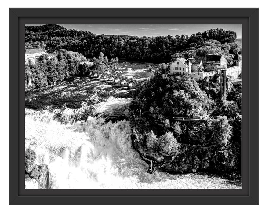Pixxprint Panorama vom Rheinfall in der Schweiz, Monochrome, im Schwebe-Effekt Bilderrahmen