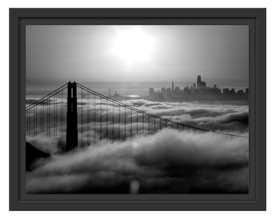 Pixxprint Golden Gate Bridge im Sonnenaufgang, Monochrome, im Schwebe-Effekt Bilderrahmen