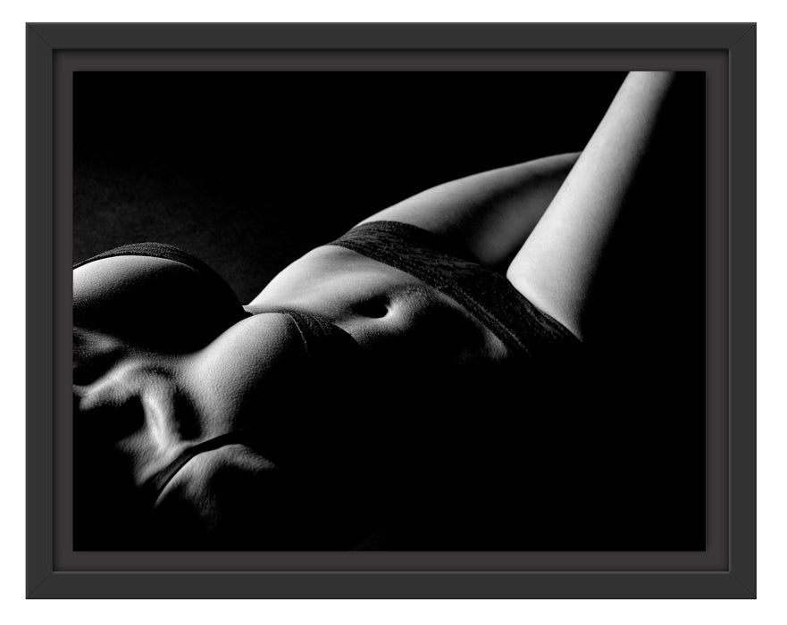 Pixxprint Frauenkörper in sexy roter Unterwäsche, Monochrome, im Schwebe-Effekt Bilderrahmen