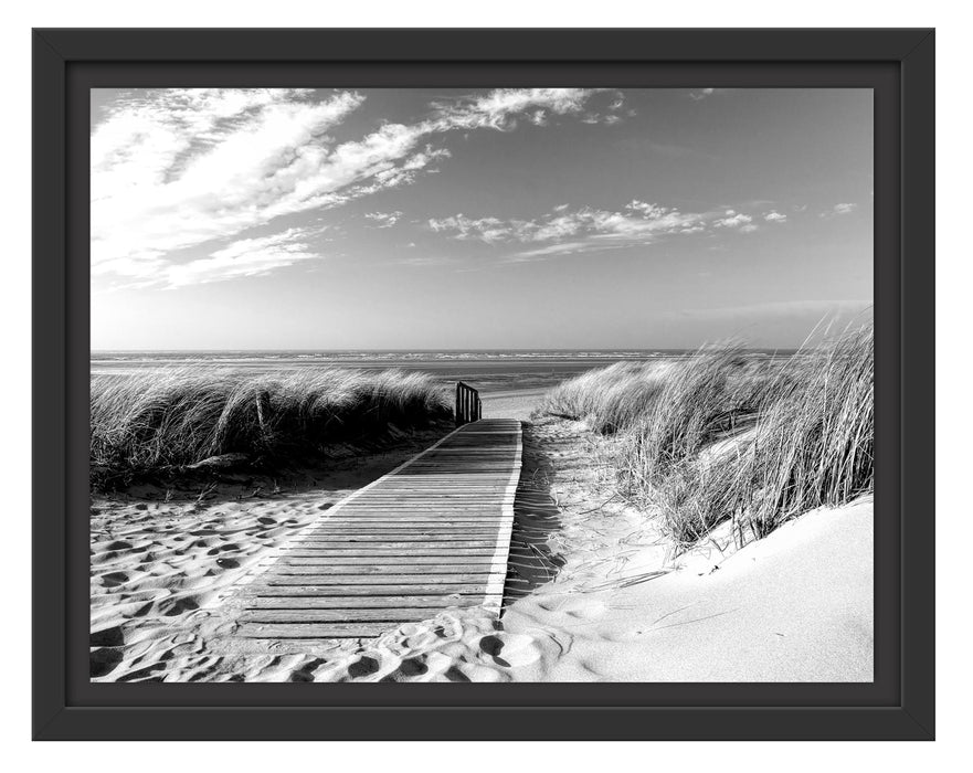 Pixxprint Weg zum Strand durch die Dünen, Monochrome, im Schwebe-Effekt Bilderrahmen