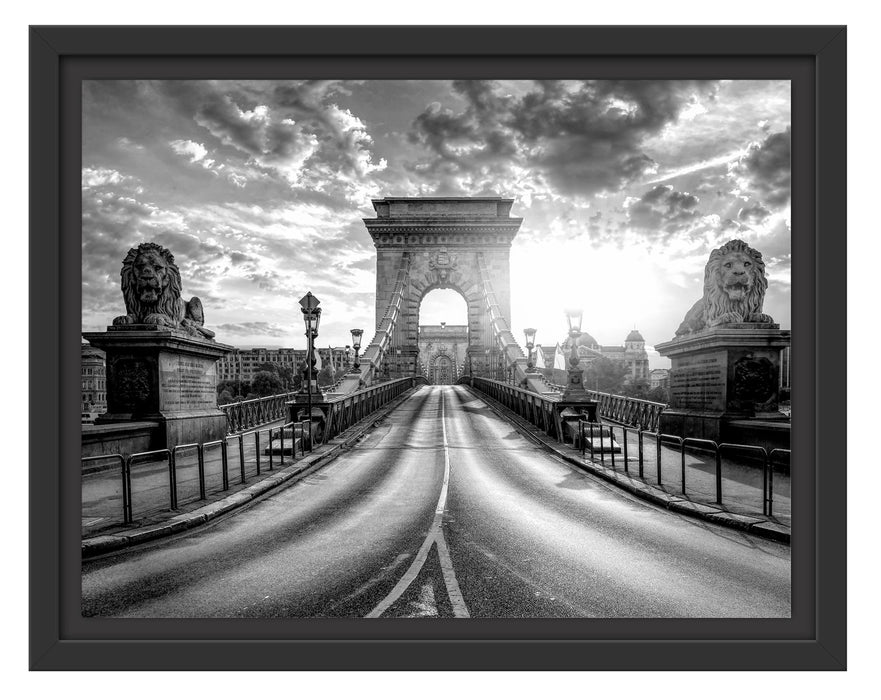 Pixxprint Brücke in Budapest bei Sonnenuntergang, Monochrome, im Schwebe-Effekt Bilderrahmen