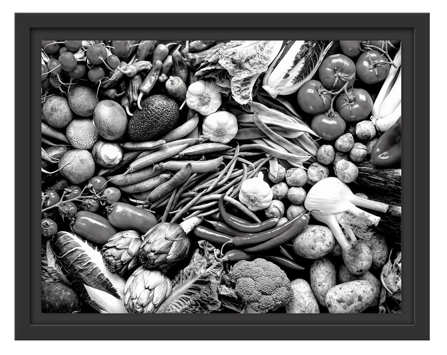 Pixxprint Bunte Gemüsemischung, Monochrome, im Schwebe-Effekt Bilderrahmen