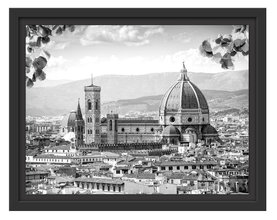 Pixxprint Hausdächer und Kirche in Florenz, Monochrome, im Schwebe-Effekt Bilderrahmen