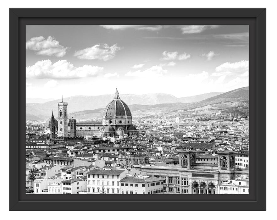 Pixxprint Panoramablick über die Dächer von Florenz, Monochrome, im Schwebe-Effekt Bilderrahmen