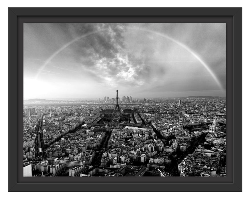 Pixxprint Panorama Regenbogen über Paris, Monochrome, im Schwebe-Effekt Bilderrahmen