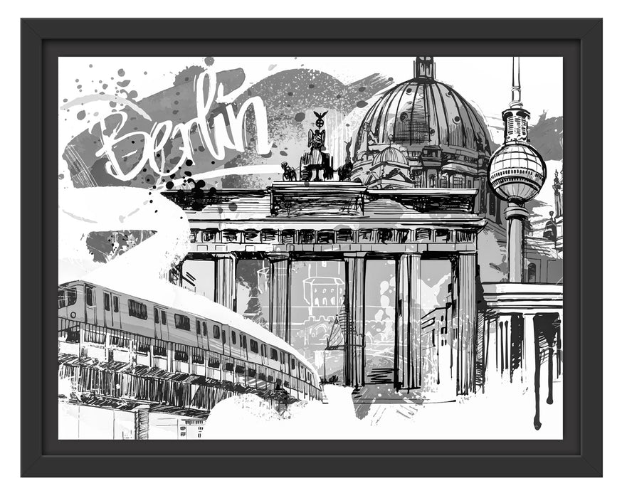 Pixxprint Berlin und seine Wahrzeichen Abstrakt, Monochrome, im Schwebe-Effekt Bilderrahmen