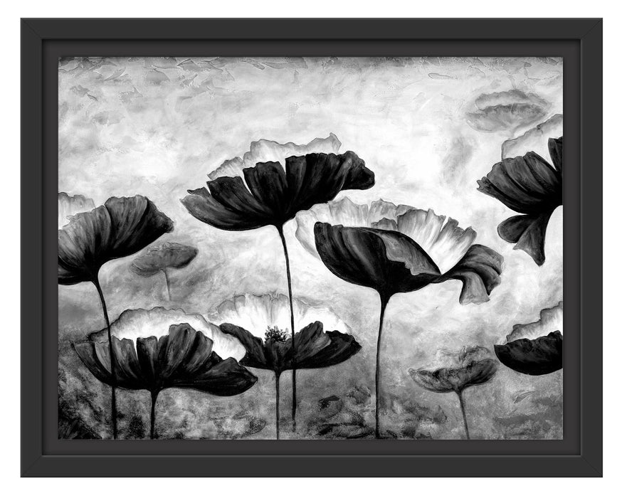 Pixxprint Mohnblumen gezeichnet, Monochrome, im Schwebe-Effekt Bilderrahmen