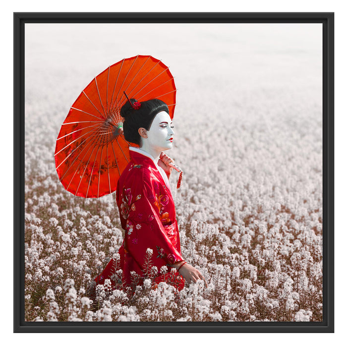 Geisha auf dem Feld Schattenfugenrahmen Quadratisch 70x70