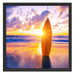 Surfbrett am Strand Schattenfugenrahmen Quadratisch 55x55