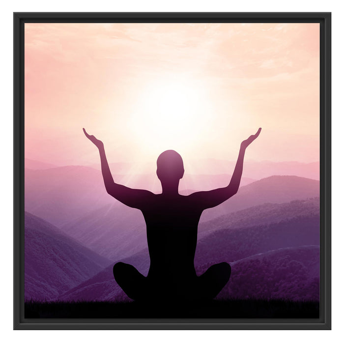Yoga in den Bergen Schattenfugenrahmen Quadratisch 70x70
