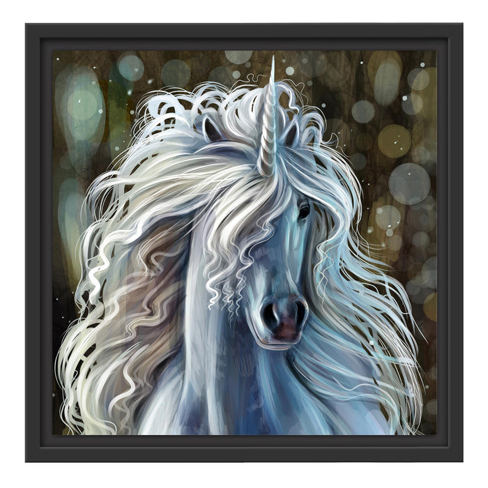 Trabendes weißes Einhorn Schattenfugenrahmen Quadratisch 40x40