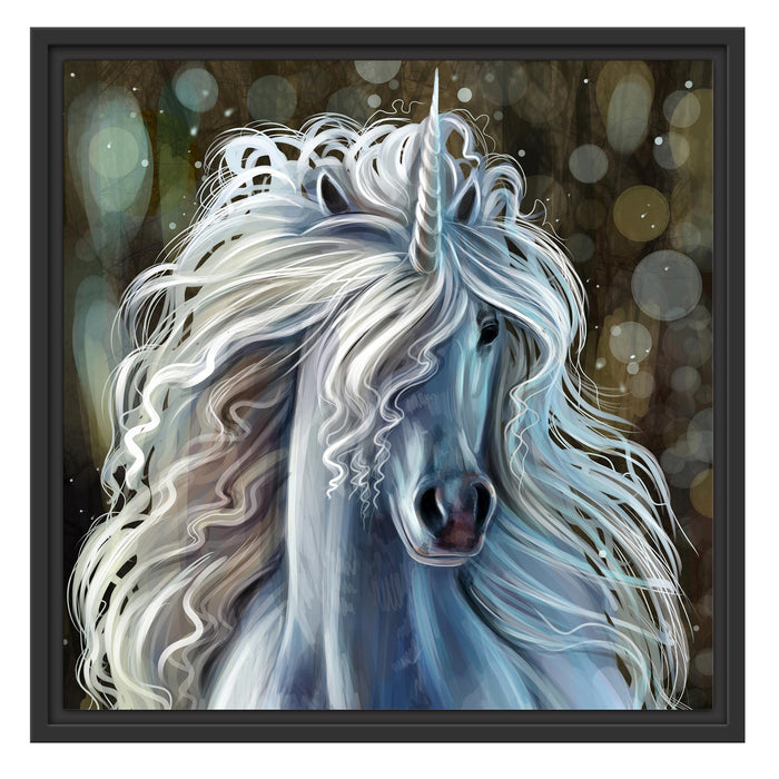 Trabendes weißes Einhorn Schattenfugenrahmen Quadratisch 55x55