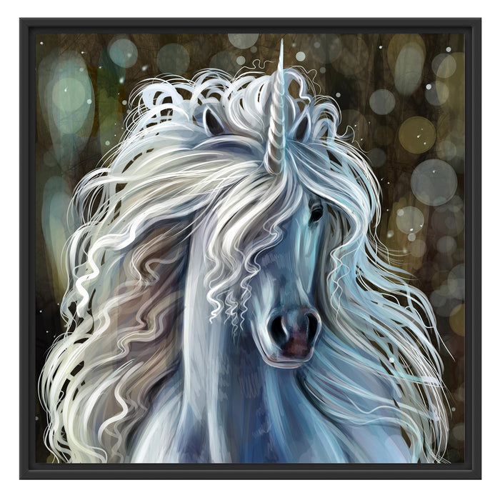 Trabendes weißes Einhorn Schattenfugenrahmen Quadratisch 70x70