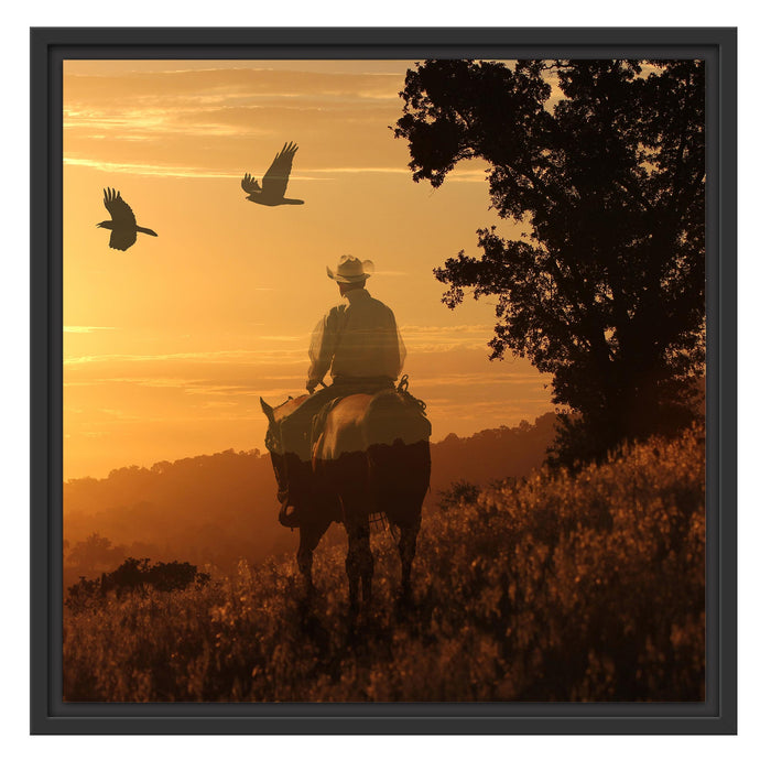 Ein Cowboy im Sonnenuntergang Schattenfugenrahmen Quadratisch 55x55