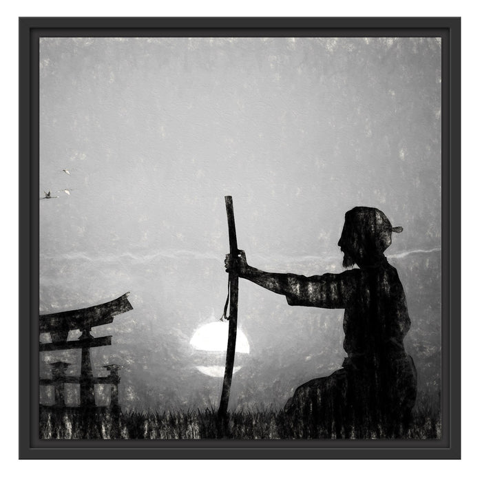 Samurai-Meister vor Horizont Schattenfugenrahmen Quadratisch 55x55