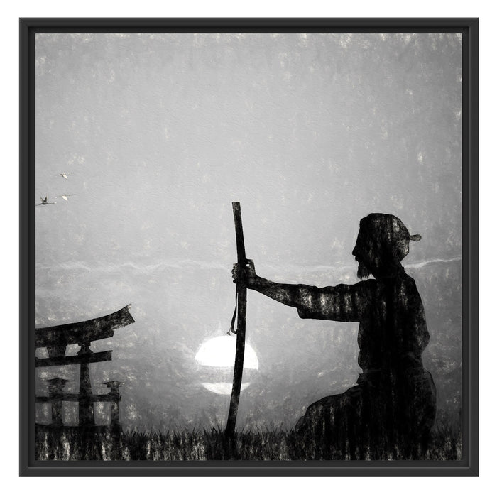 Samurai-Meister vor Horizont Schattenfugenrahmen Quadratisch 70x70