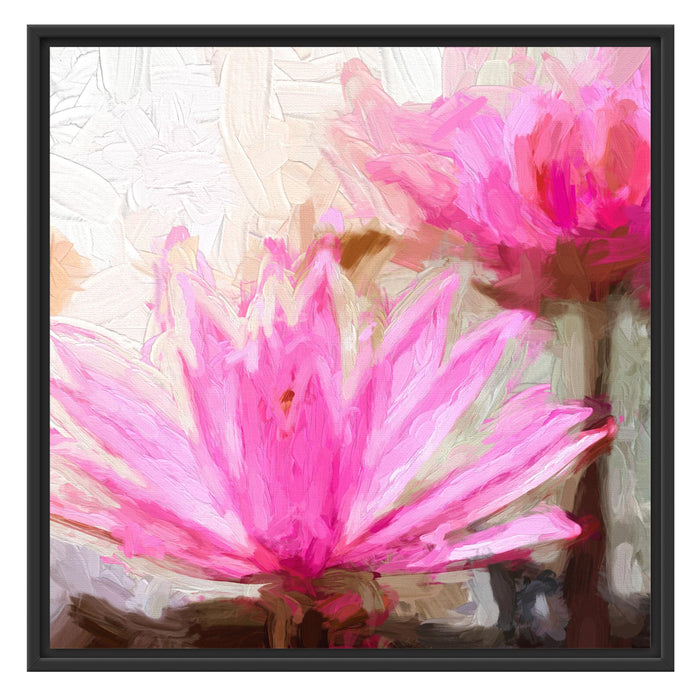 Lilafarbene Wasserlilie Kunst Schattenfugenrahmen Quadratisch 70x70