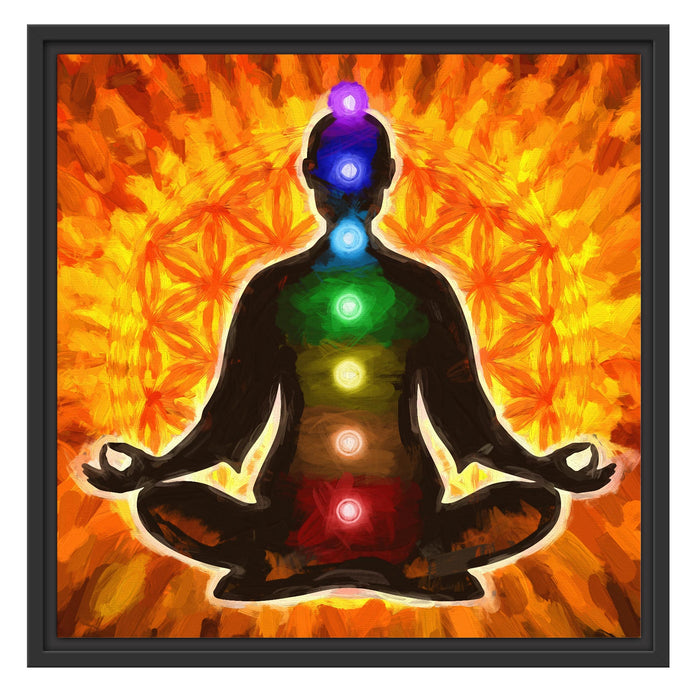Meditation mit den 7 Chakren Kunst Schattenfugenrahmen Quadratisch 55x55