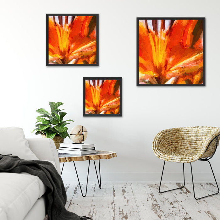 orange Lilie in Nahaufnahme Kunst Quadratisch Schattenfugenrahmen Wohnzimmer