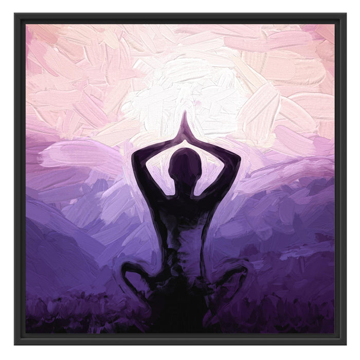 Meditierender Mann in den Bergen Schattenfugenrahmen Quadratisch 70x70