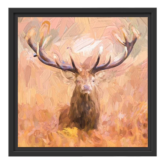 Großer Hirsch im Feld Kunst Schattenfugenrahmen Quadratisch 40x40